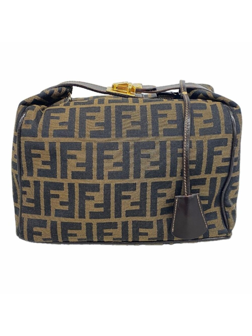 Fendi Handbag Zucca Nylon Canvas Brown Gold
